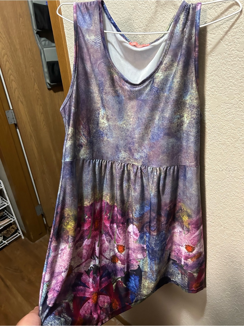 Sleeveless Floral-Print Mini Dress in Purple and Pink